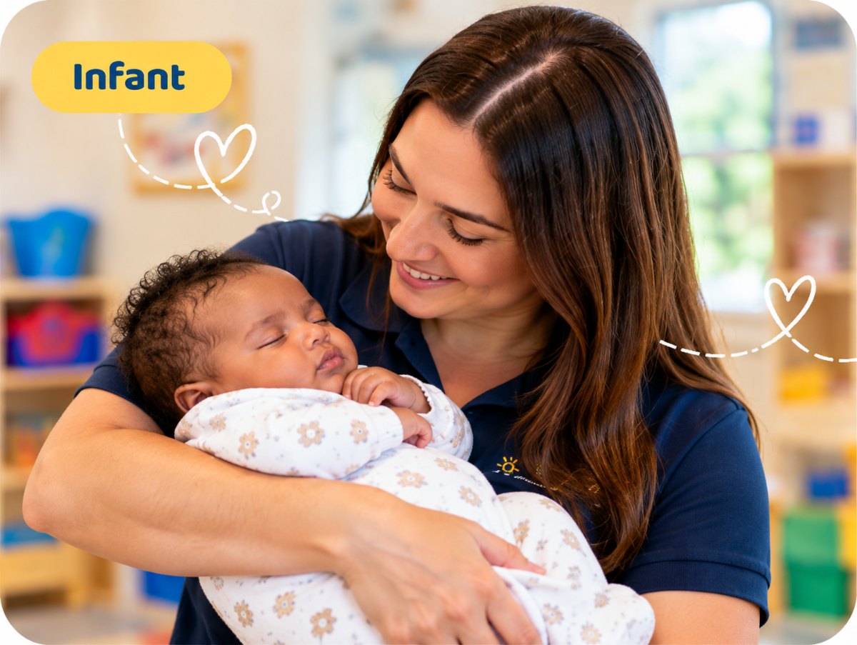 Infant: a Family Affair teacher holding a sleeping baby